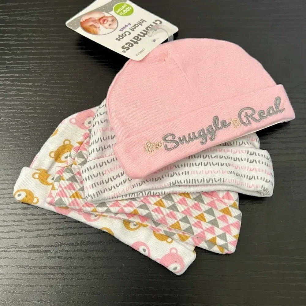 Adorable Girl Cribmates Infant Cap 4-Pack